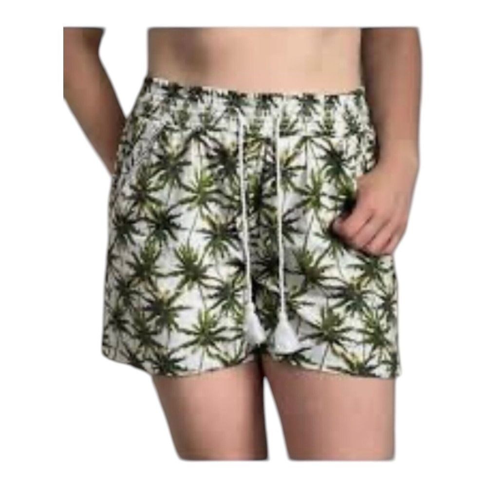 BRIGGS Palm Tree Linen Blend Shorts sz Medium Drawstring Green/White Print